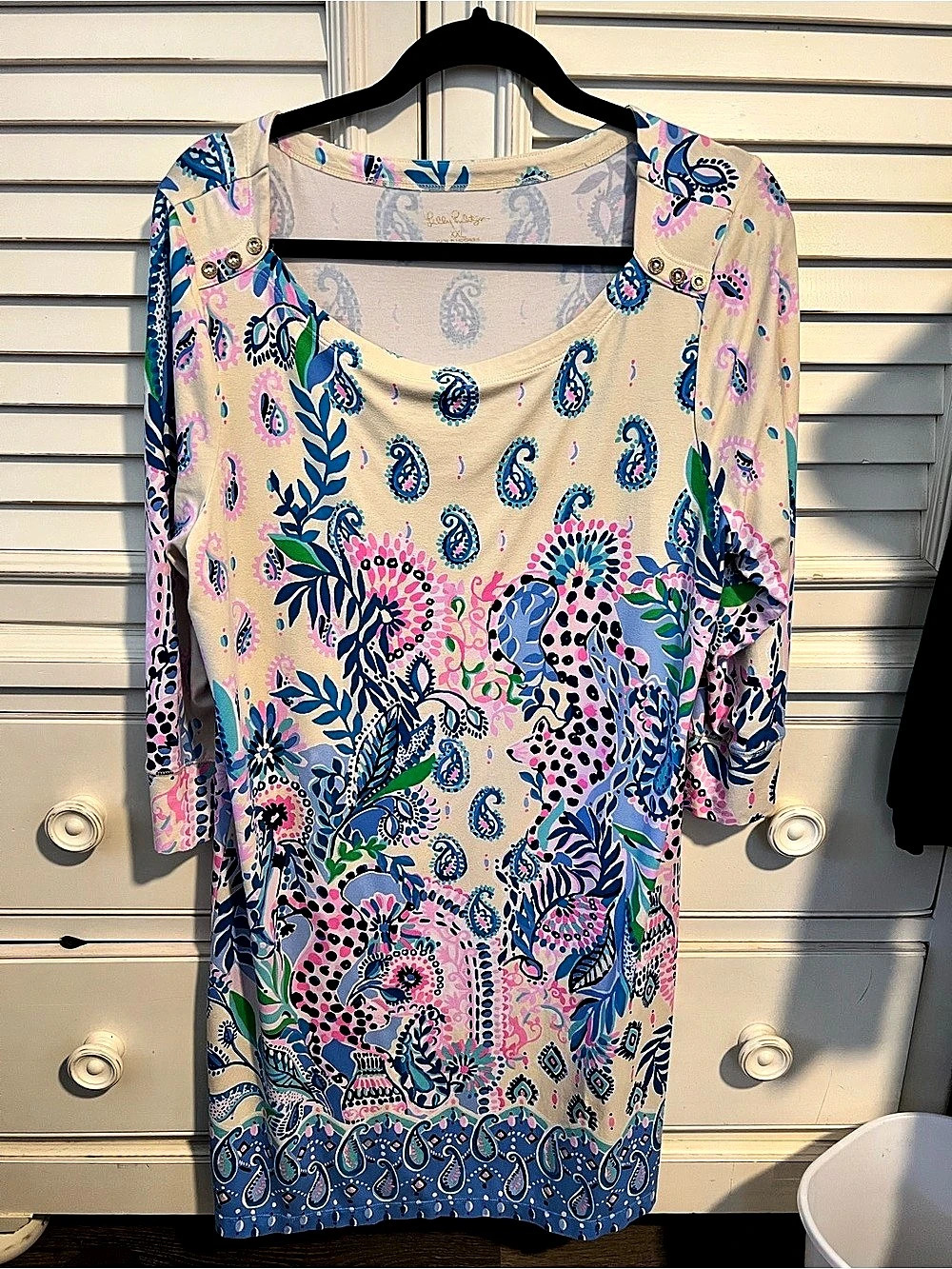 Lilly Pulitzer Aubri Square Neck Dress Paisley Pink & Blue XXL